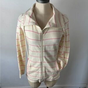 Talbots Ivory Pink‎ Striped Sweatshirtrt Jacket Sz P Petites